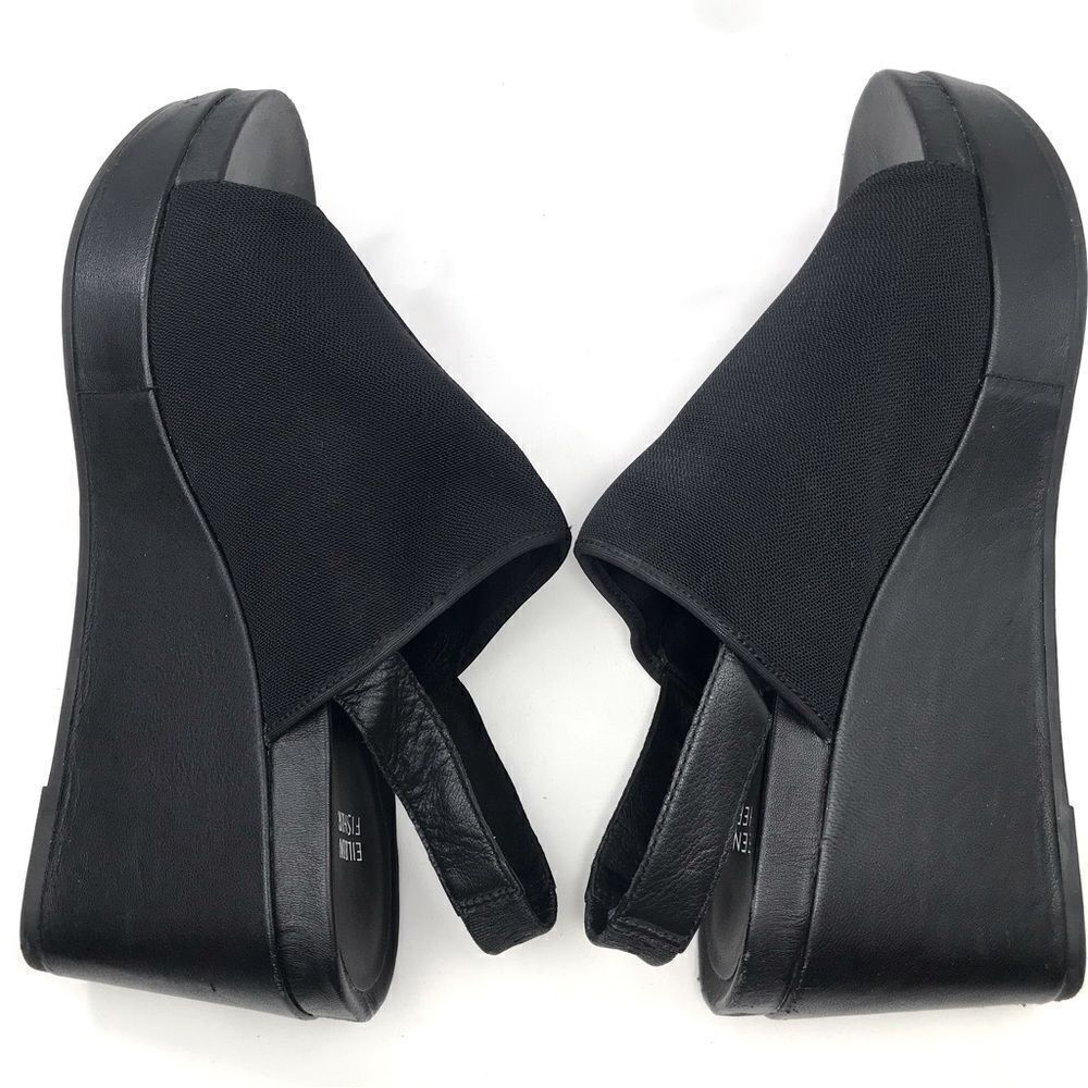 Eileen Fisher Black Wedge Sandals - Picture 4 of 13